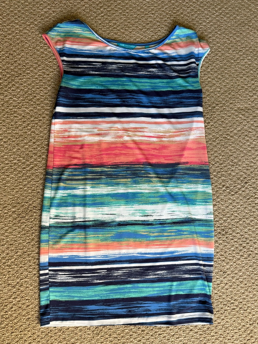 Blue & Pink Striped Scoop Neck Dress